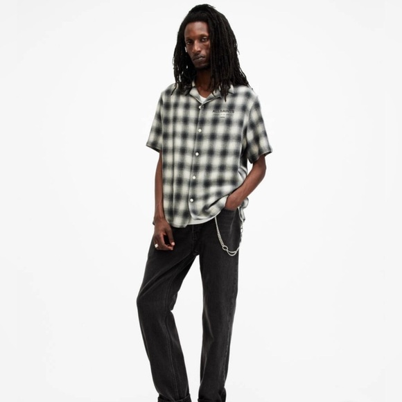 Mens All Saints Underground Relaxed Check Logo Shirt Small - Picture 3 of 11